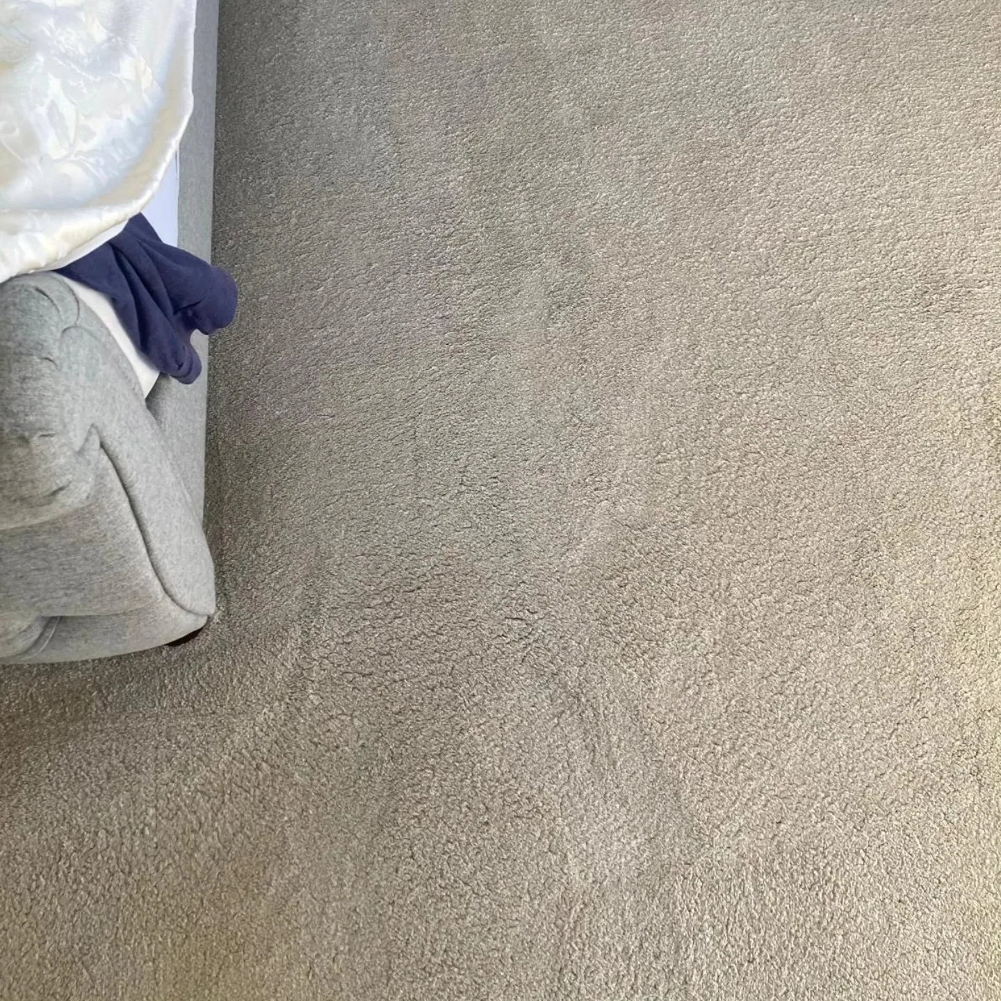 Bedroom carpet after eco-friendly steam cleaning, stains removed